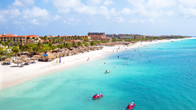 Aerial from Eagle beach on Aruba in the Caribbean