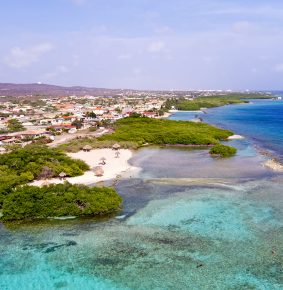 Aerial from Mangel Halto beach on Aruba island in the Caribbean