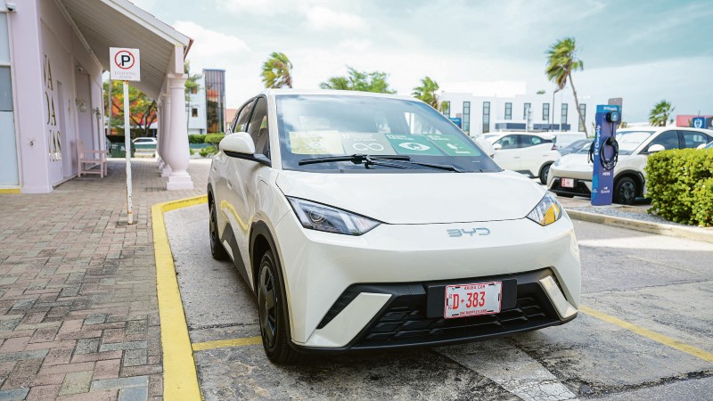 Electric vehicle charging station in Aruba during energy transition