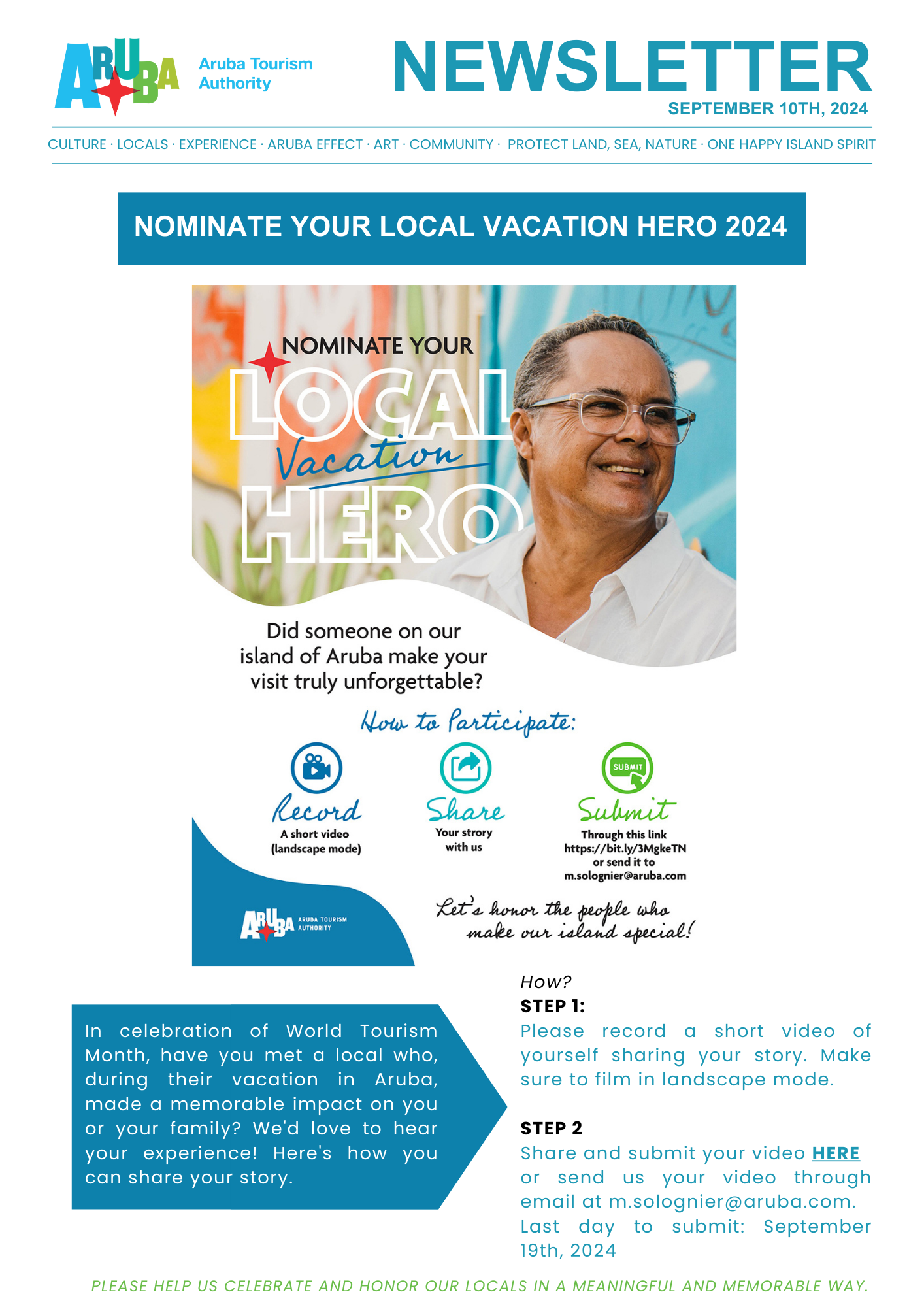Nominate your local vacation hero from Aruba and share your experience in the 2024 nomination contest.