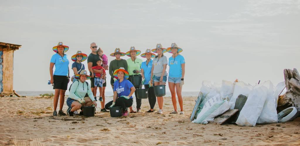 Volunteers participating in the beach cleanup