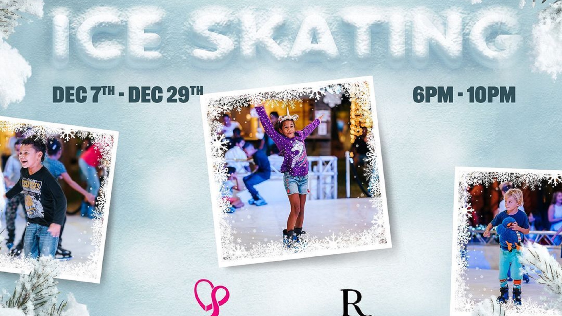 Kids and families enjoying holiday ice skating