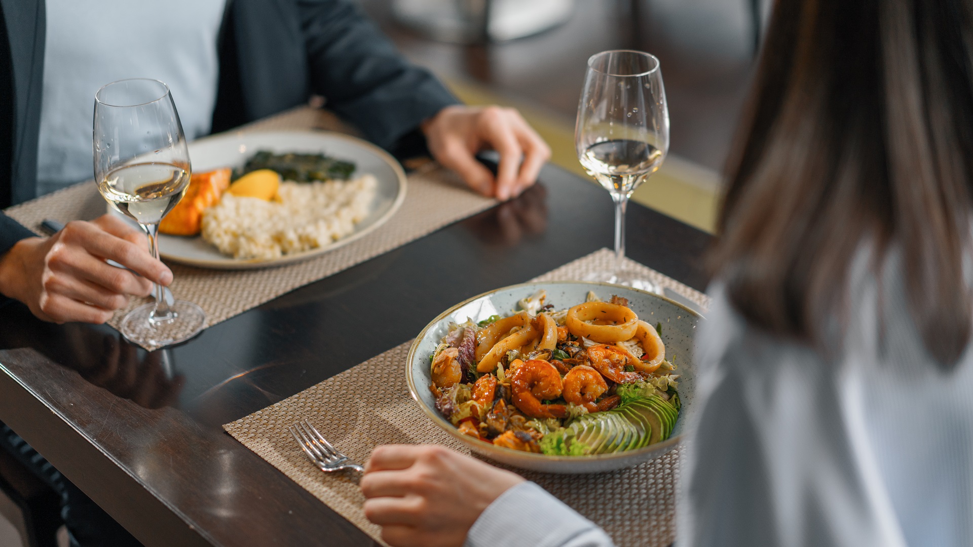 Close-up of a seafood salad served in an Aruba restaurant