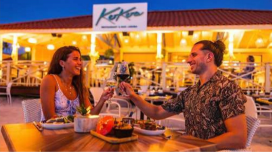 Gourmet dishes served at Kokoa’s beachfront New Year’s Eve dinner