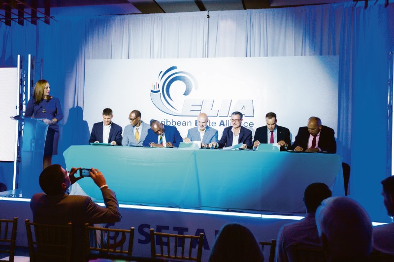 Representatives signing the submarine cable agreement for the Celia project.