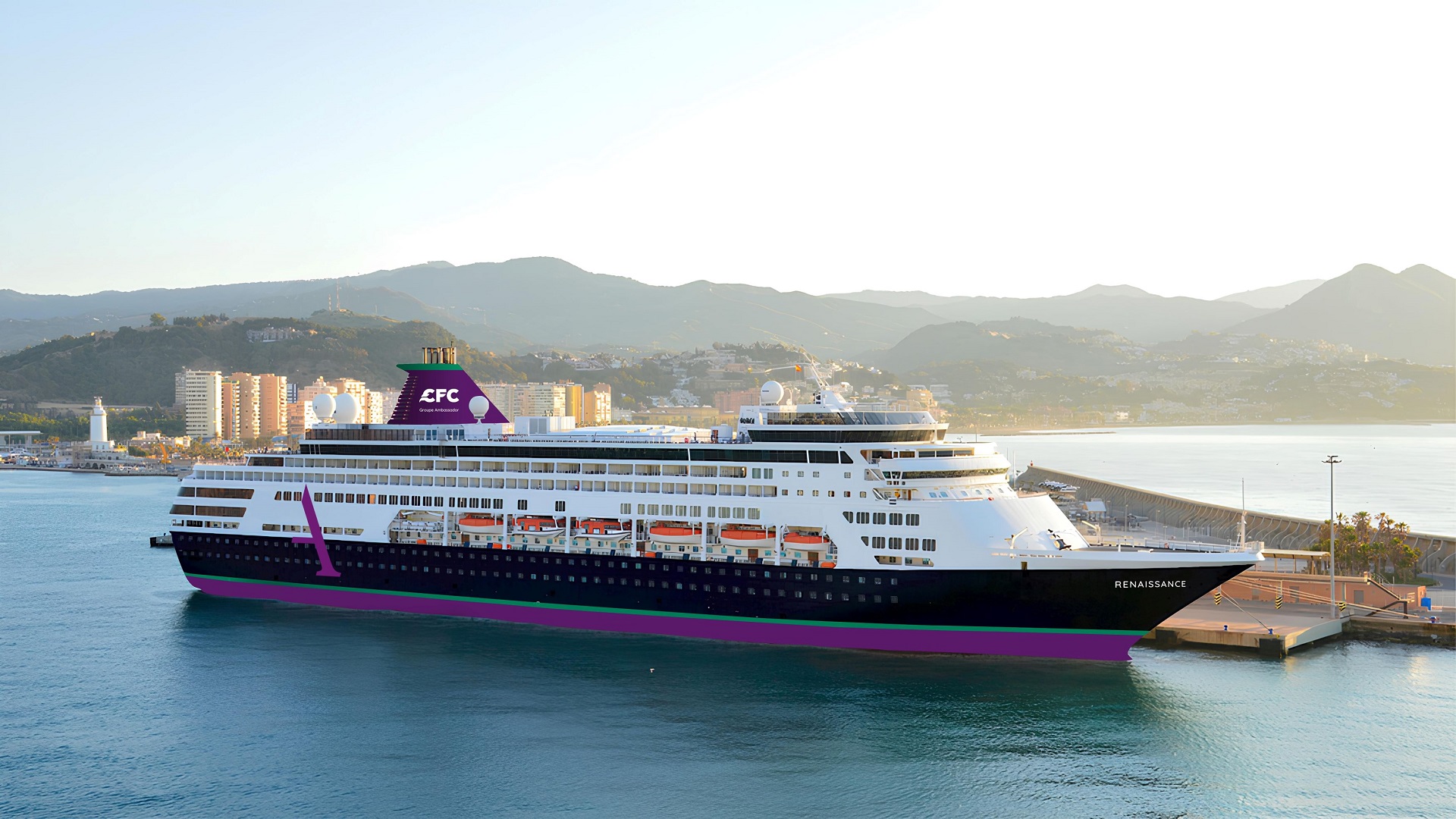 Luxury Corendon Cruises Renaissance ship departing from Curaçao in the Caribbean