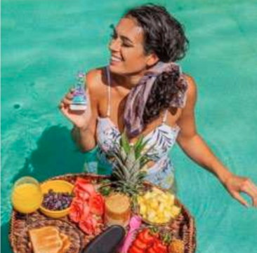 A beautifully styled floating breakfast tray in the pool at Sunset Bistro