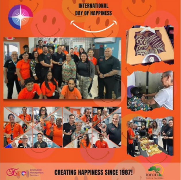 ECODMS team enjoying massages and charcuterie on International Day of Happiness