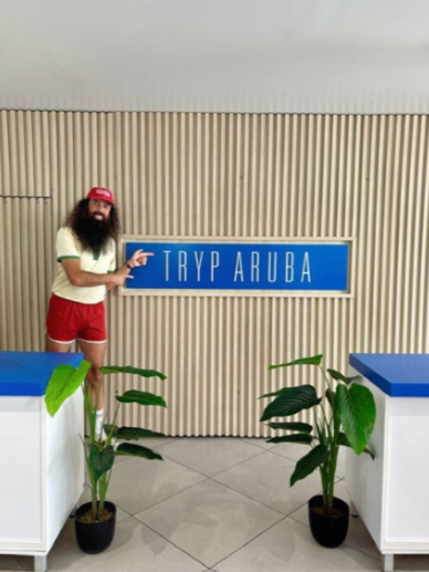 Partners touring TRYP by Wyndham Aruba rooms and facilities