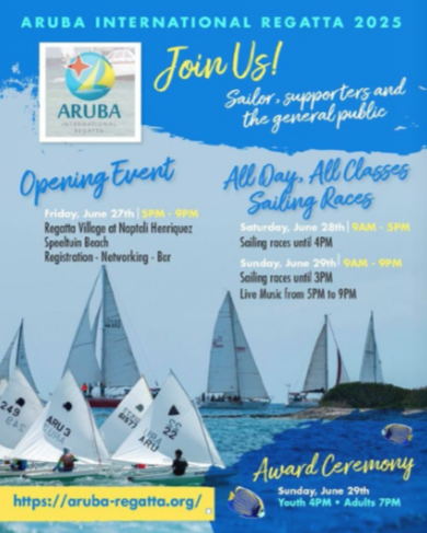 Crowd enjoying live music and drinks during Aruba Regatta Sunday Happy Hour