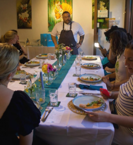 Chef Urvin Croes serving Aruban cuisine during exclusive UK culinary event