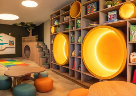 Guests walking through the private pedestrian tunnel leading to Aruba's white-sand beaches