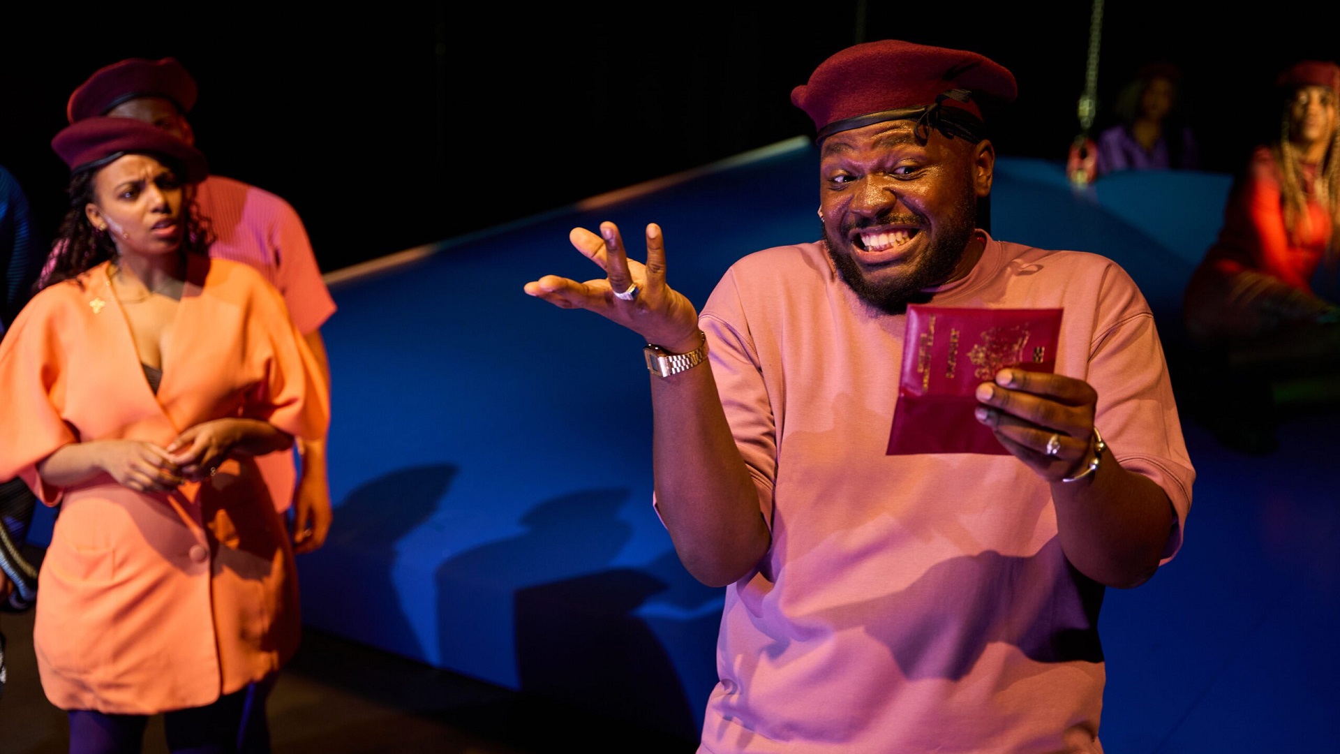 Actor reacting emotionally during KINGS Come Home Aruba theatrical performance