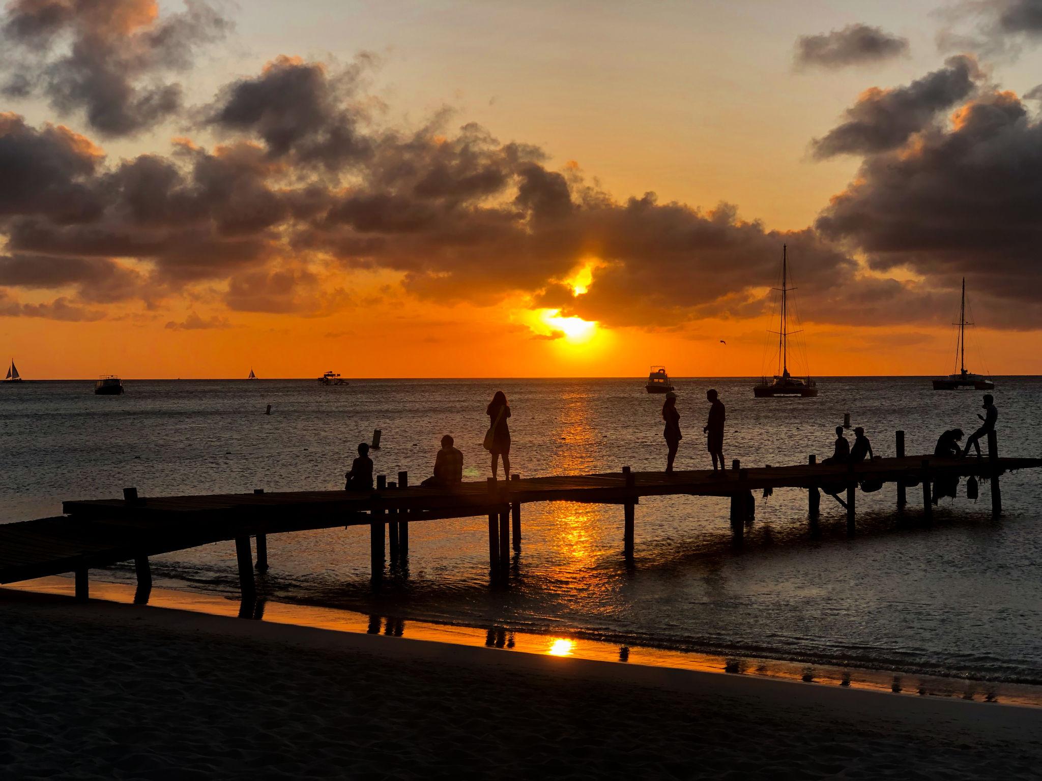 Beautiful sunset view in Aruba with beach and ocean scenery