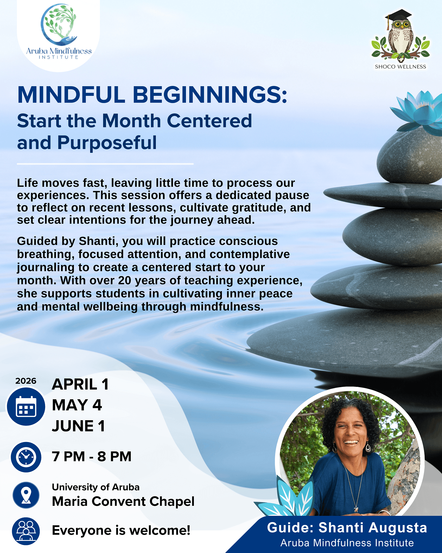 Free mindfulness workshop Aruba Mindful Beginnings University of Aruba meditation session aruba news
